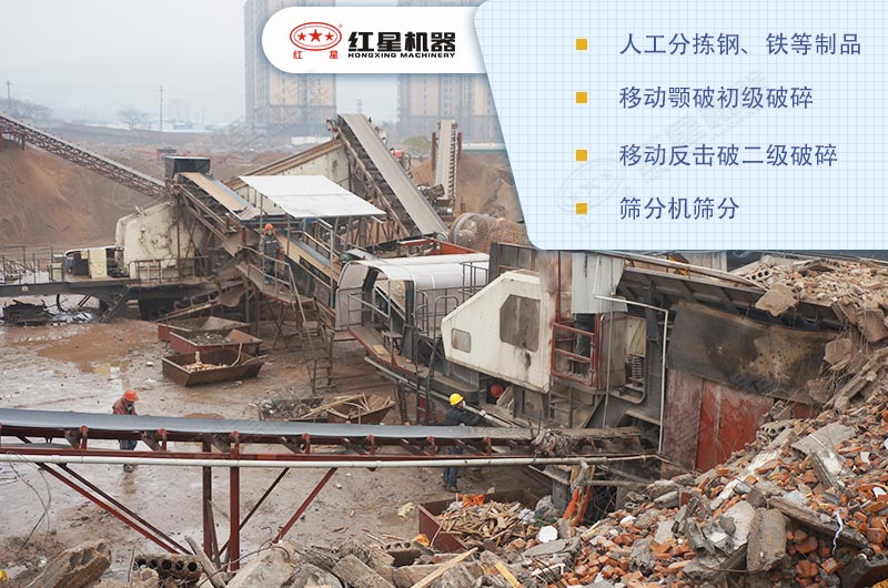 雙臺(tái)建筑垃圾破碎站搭配作業(yè)現(xiàn)場